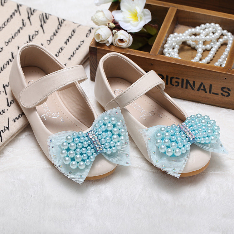 Princess Shoes Girls' Pearl Bow Leather Shoes Wedding Shoes