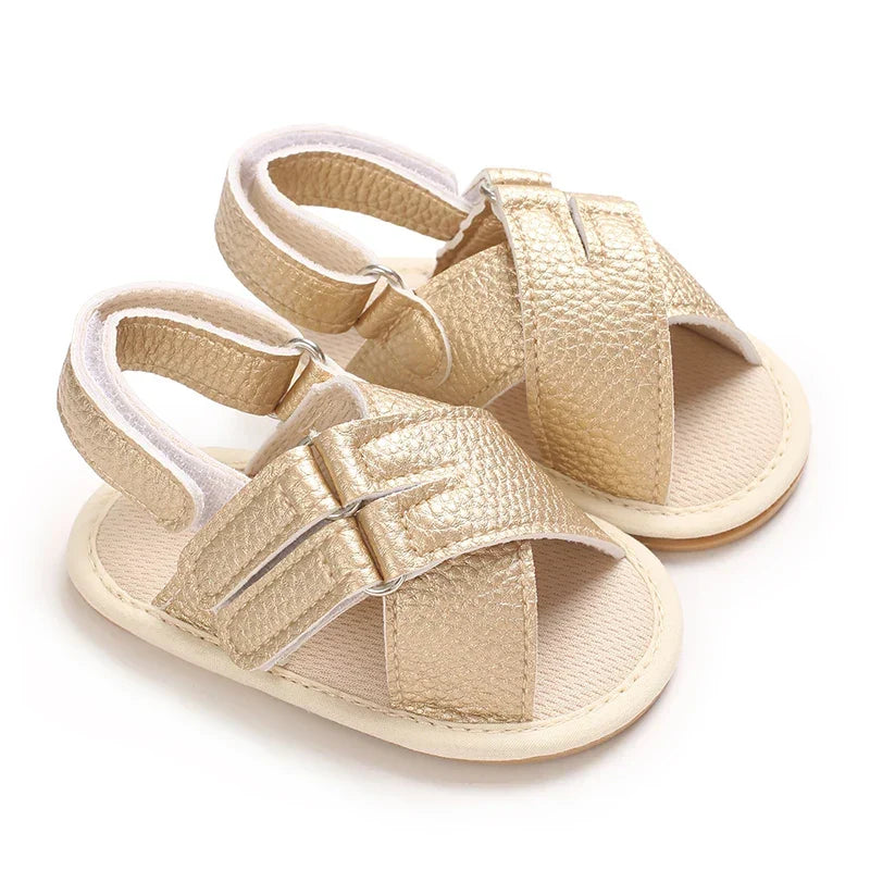 Golden 0-18M Baby Girl Sandals With Butterfly Bow High-Quality Soft Sole Anti Slip Exposed Toe Summer Outdoor First Walking