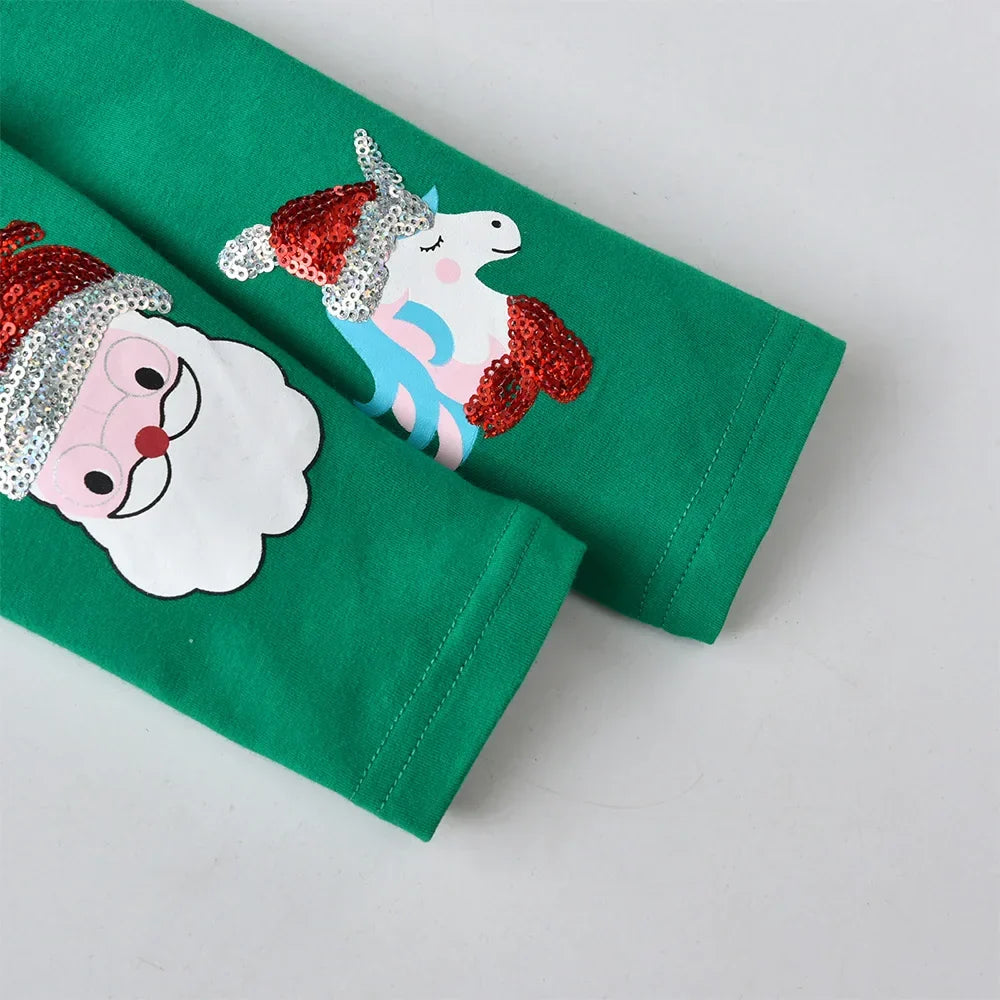DXTON Toddler Cotton Leggings Baby Girls Pencil Pants Four Seasons Green Solid Christmas Man Applique Girls Skinny Trousers