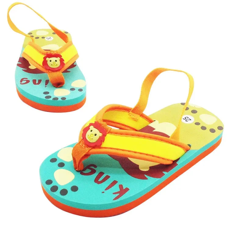 2025 Summer Children Cute Cartoon Animal Slippers Beach Shoes Kids Flip Flops Elastic Band Anti-slip Sandals Boys Girls Slippers