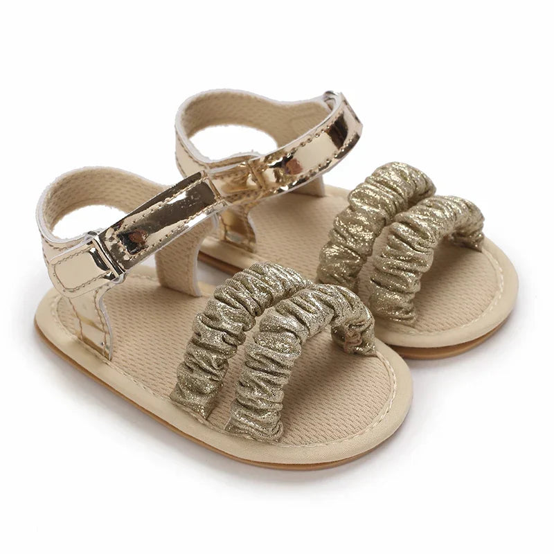 Golden 0-18M Baby Girl Sandals With Butterfly Bow High-Quality Soft Sole Anti Slip Exposed Toe Summer Outdoor First Walking