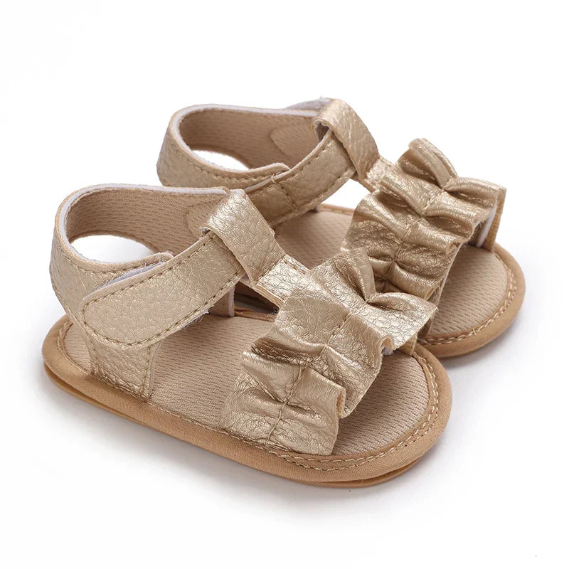 Golden 0-18M Baby Girl Sandals With Butterfly Bow High-Quality Soft Sole Anti Slip Exposed Toe Summer Outdoor First Walking