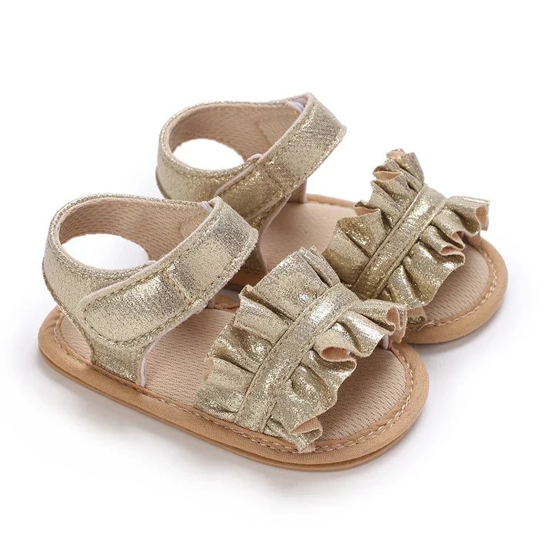 Golden 0-18M Baby Girl Sandals With Butterfly Bow High-Quality Soft Sole Anti Slip Exposed Toe Summer Outdoor First Walking