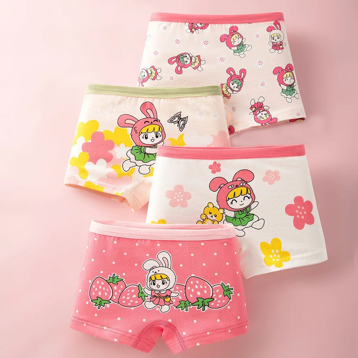 4pcs Cotton Girls Soft Panties Baby Lovely Character Pattern Cartoon Panty Students Boxer Briefs Kids Underwears Children Boxers