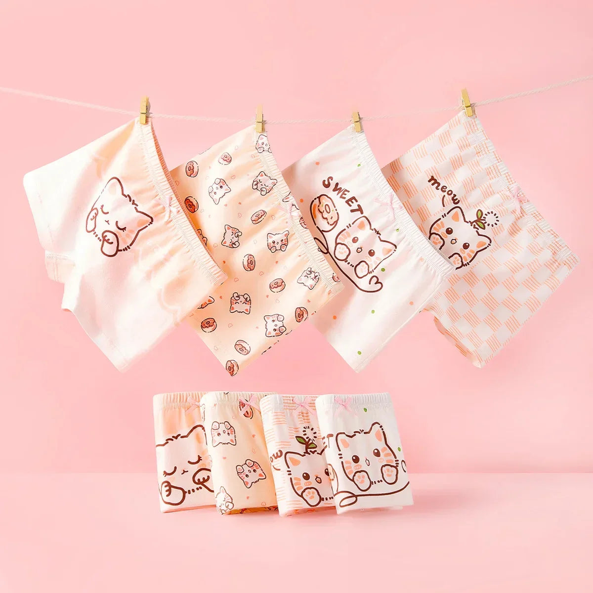 4pcs Cotton Girls Soft Panties Baby Lovely Character Pattern Cartoon Panty Students Boxer Briefs Kids Underwears Children Boxers