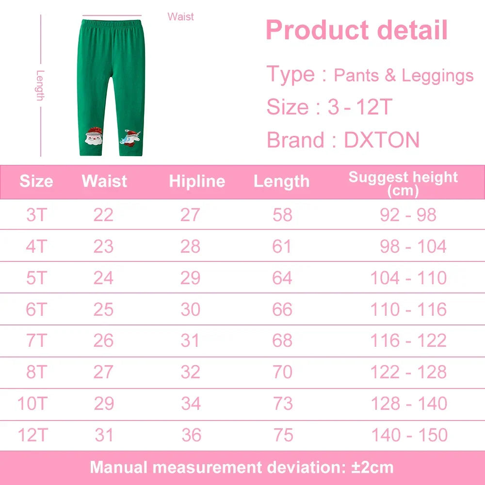 DXTON Toddler Cotton Leggings Baby Girls Pencil Pants Four Seasons Green Solid Christmas Man Applique Girls Skinny Trousers