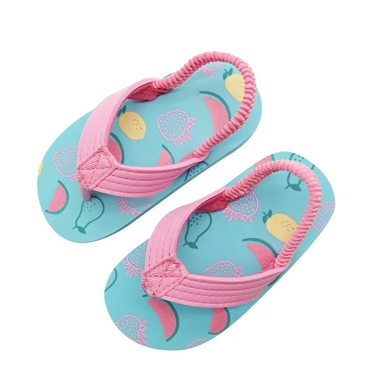 2025 Summer Children Cute Cartoon Animal Slippers Beach Shoes Kids Flip Flops Elastic Band Anti-slip Sandals Boys Girls Slippers